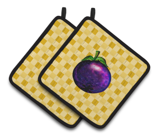 Fruit on Pair of Pot Holders (Color: Mangosteen on Basketweave, size: 7.5 x 7.5)