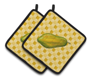 Fruit on Pair of Pot Holders (Color: Whole Papaya on Basketweave, size: 7.5 x 7.5)