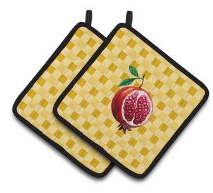 Fruit on Pair of Pot Holders (Color: Sliced Pomegranate on Basketweave, size: 7.5 x 7.5)