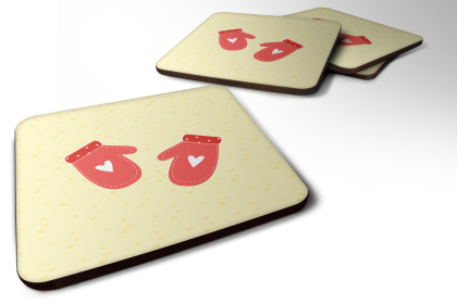 Oven Mitts Foam Coaster (Color: Oven Mitts on Yellow, size: 3.5 x 3.5)