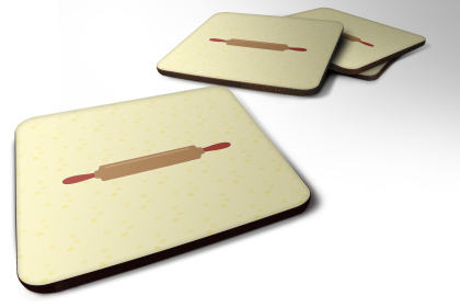 Rolling Pin Foam Coaster (Color: Rolling Pin on Yellow, size: 3.5 x 3.5)