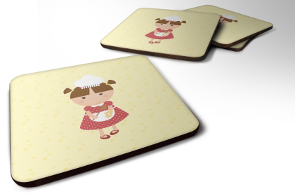 Baker Foam Coaster (Color: Brunette Baker on Yellow, size: 3.5 x 3.5)