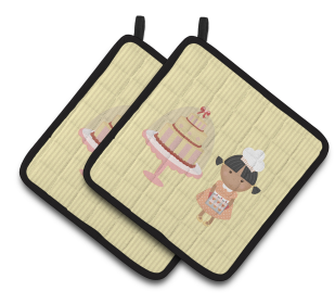 Baker on Pair of Pot Holders (Color: Cake Baker African American Yellow, size: 7.5 x 7.5)