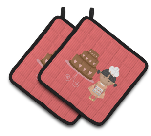 Cake on Pair of Pot Holders (Color: Valentine's Cake Baker African American, size: 7.5 x 7.5)