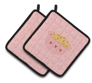 Cake on Pair of Pot Holders (Color: Cookie Dough Pink, size: 7.5 x 7.5)