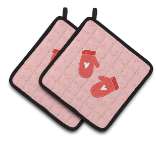 Kitchen Utensils on Pair of Pot Holders (Color: Oven Mitts Pink, size: 7.5 x 7.5)