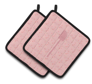 Kitchen Utensils on Pair of Pot Holders (Color: Spatula Pink, size: 7.5 x 7.5)