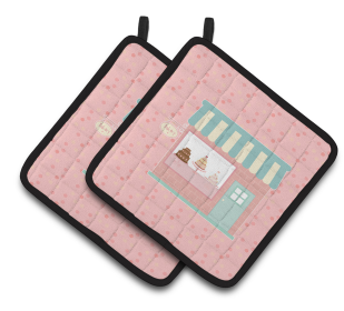 Bake Shoppe Pair of Pot Holders (Color: Bake Shoppe Pink, size: 7.5 x 7.5)