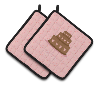Cake on Pair of Pot Holders (Color: Heart Cake 3 Tier Pink, size: 7.5 x 7.5)