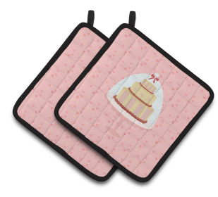 Cake on Pair of Pot Holders (Color: Décorative Cake 3 Tier Pink, size: 7.5 x 7.5)