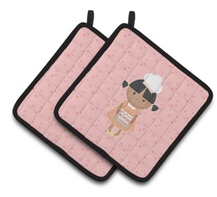 Baker on Pair of Pot Holders (Color: Baker African American on Pink, size: 7.5 x 7.5)