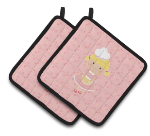 Baker on Pair of Pot Holders (Color: Baker Blonde on Pink, size: 7.5 x 7.5)