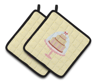 Cake on Pair of Pot Holders (Color: 3 Tier Cake on Yellow, size: 7.5 x 7.5)