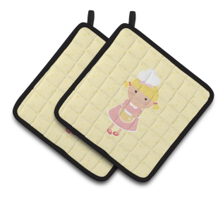 Baker on Pair of Pot Holders (Color: Blonde Baker on Yellow, size: 7.5 x 7.5)
