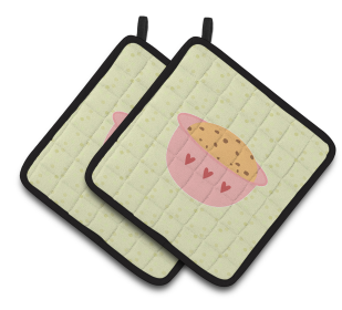 Cake on Pair of Pot Holders (Color: Cookie Dough on Green, size: 7.5 x 7.5)