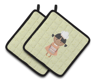 Baker on Pair of Pot Holders (Color: African American Baker on Green, size: 7.5 x 7.5)