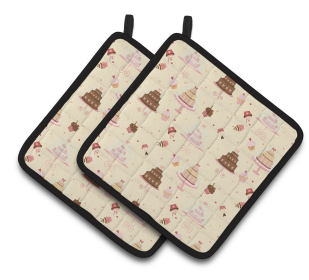 Cake on Pair of Pot Holders (Color: Cakes and Cupcakes, size: 7.5 x 7.5)