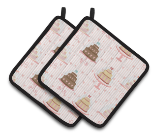 Cake on Pair of Pot Holders (Color: Décorated Cakes, size: 7.5 x 7.5)