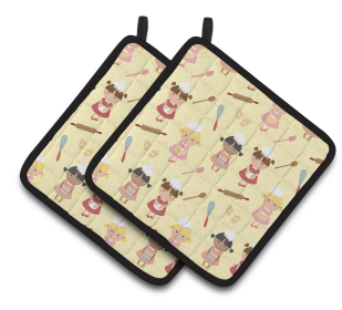 Baker on Pair of Pot Holders (Color: Bakers Delight on Yellow, size: 7.5 x 7.5)