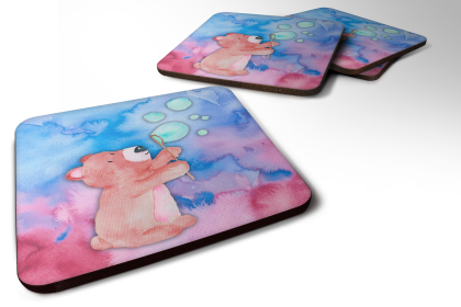 Bear Theme Foam Coaster (Color: Bear and Bubbles Watercolor, size: 3.5 x 3.5)
