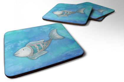 Fish/Sealife Foam Coaster (Color: Blue Fish Watercolor, size: 3.5 x 3.5)