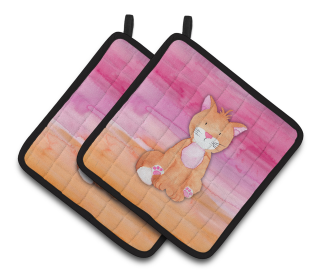 Animal Watercolor Pair of Pot Holders (Animal: Orange Cat)