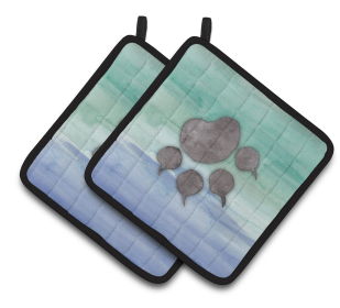 Animal Watercolor Pair of Pot Holders (Animal: Cat Paw)