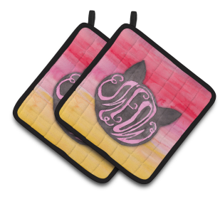 Animal Watercolor Pair of Pot Holders (Animal: Cat Face Meow)