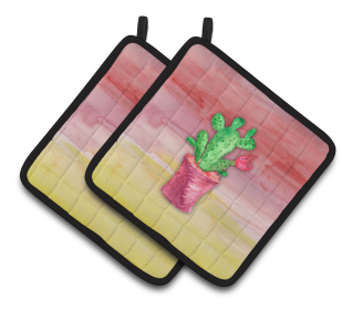 Flower Watercolor Pair of Pot Holders (Color: Flowering Cactus Watercolor, size: 7.5 x 7.5)