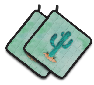Western Watercolor Pair of Pot Holders (Color: Western Cactus Watercolor, size: 7.5 x 7.5)