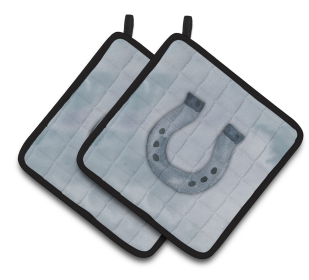 Western Watercolor Pair of Pot Holders (Color: Horseshoe Watercolor, size: 7.5 x 7.5)