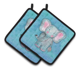 Animal Watercolor Pair of Pot Holders (Animal: Blue Elepant)