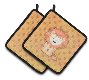 Animal Polkadot Watercolor Pair of Pot Holders (Color: Polkadot Lion Watercolor, size: 7.5 x 7.5)