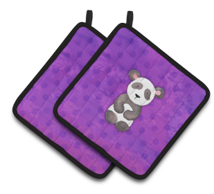 Animal Polkadot Watercolor Pair of Pot Holders (Color: Polkadot Panda Bear Watercolor, size: 7.5 x 7.5)