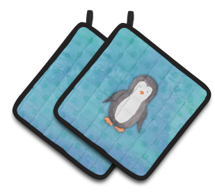 Animal Polkadot Watercolor Pair of Pot Holders (Color: Polkadot Penguin Watercolor, size: 7.5 x 7.5)