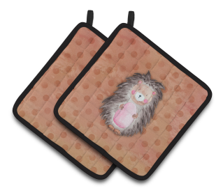 Animal Polkadot Watercolor Pair of Pot Holders (Color: Polkadot Hedgehog Watercolor, size: 7.5 x 7.5)