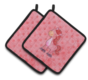Animal Polkadot Watercolor Pair of Pot Holders (Color: Polkadot Horse Watercolor, size: 7.5 x 7.5)