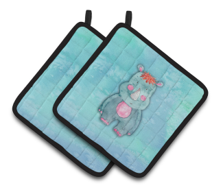 Animal Watercolor Pair of Pot Holders (Animal: Rhinoceros)
