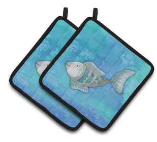 Animal Watercolor Pair of Pot Holders (Animal: Blue Fish)