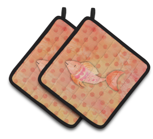 Animal Watercolor Pair of Pot Holders (Animal: Orange Fish)