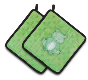 Animal Polkadot Watercolor Pair of Pot Holders (Color: Polkadot Frog Watercolor, size: 7.5 x 7.5)