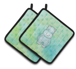 Animal Polkadot Watercolor Pair of Pot Holders (Color: Polkadot Hippopotamus Watercolor, size: 7.5 x 7.5)