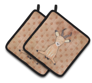 Animal Polkadot Watercolor Pair of Pot Holders (Color: Polkadot Antelope Watercolor, size: 7.5 x 7.5)