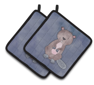 Animal Watercolor Pair of Pot Holders (Animal: Beaver)