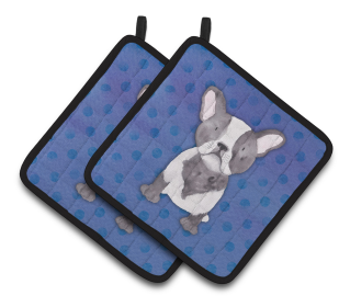 Animal Polkadot Watercolor Pair of Pot Holders (Color: French Bulldog Polkadot Watercolor, size: 7.5 x 7.5)