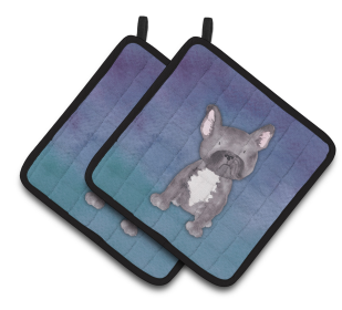Animal Watercolor Pair of Pot Holders (Animal: French Bulldog)