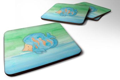 Fish/Sealife Foam Coaster (Color: Blue Fish Watercolor #2, size: 3.5 x 3.5)