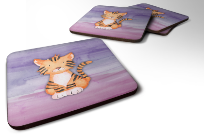 Tiger Foam Coaster (Color: Tiger Cub Watercolor, size: 3.5 x 3.5)