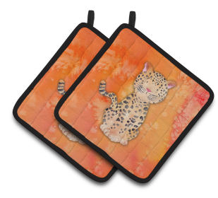 Animal Watercolor Pair of Pot Holders (Animal: Leopard)
