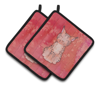 Animal Watercolor Pair of Pot Holders (Animal: Lynx)